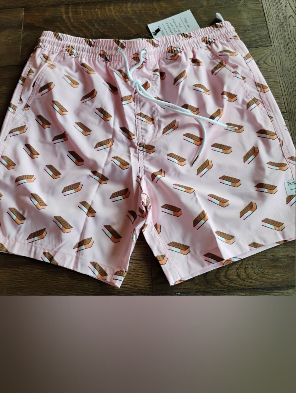 Public Art Pink Sandwich-Print Men’s Swim Board Shorts